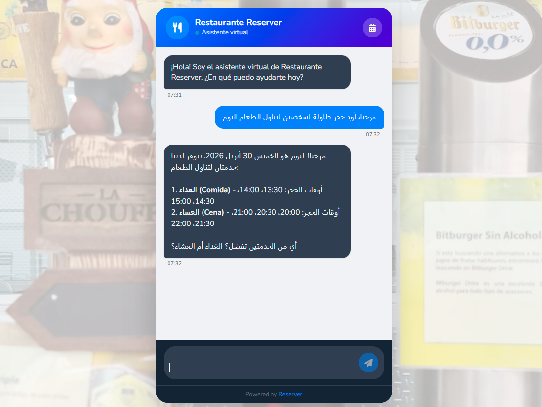 Two parallel chatbot conversations in different languages with automatic guest-language detection