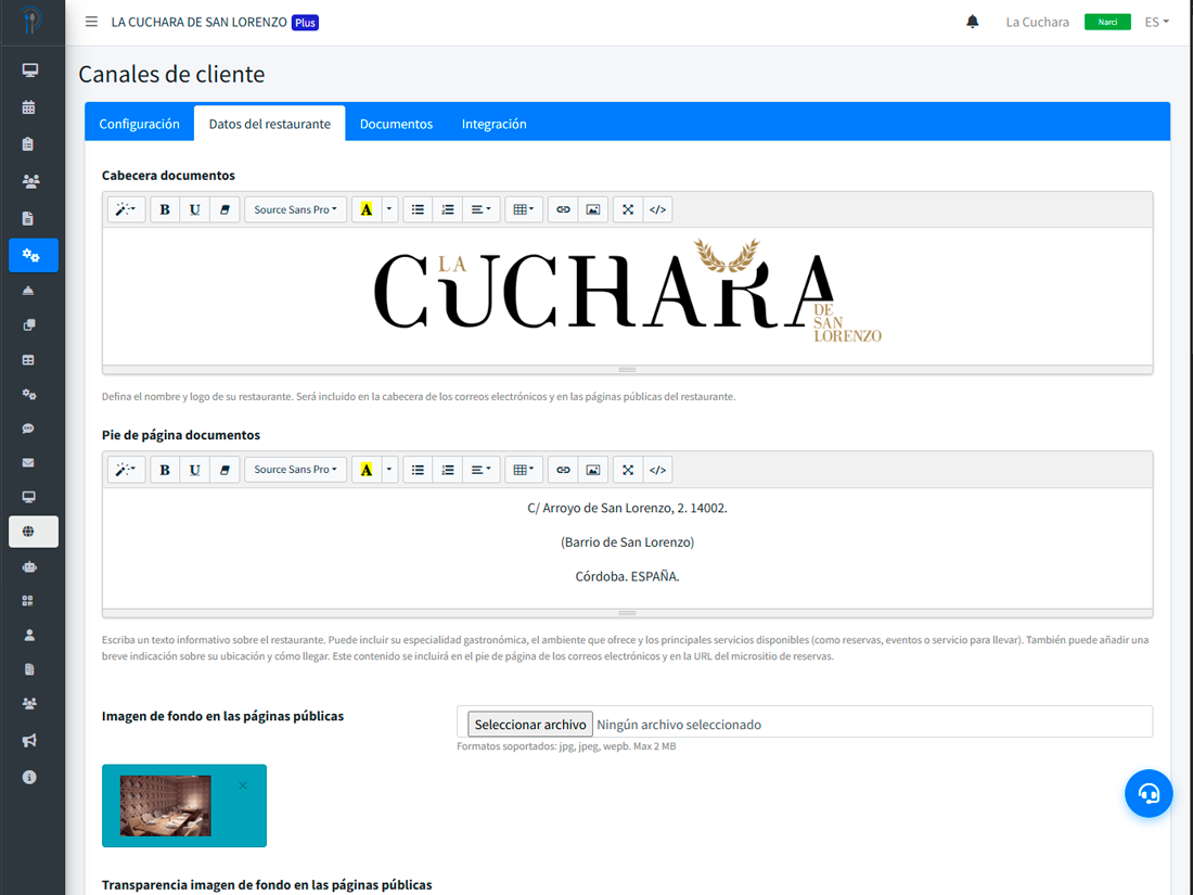 Editor de «Canales de cliente» con color de marca aplicado y previsualización del widget al lado
