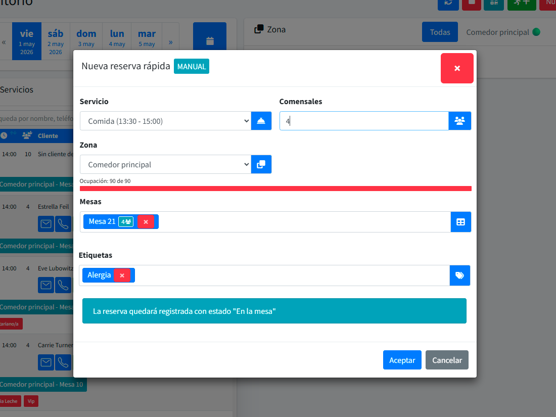 Fast booking from the desktop with a compact form and a walk-in showing up in the live service list