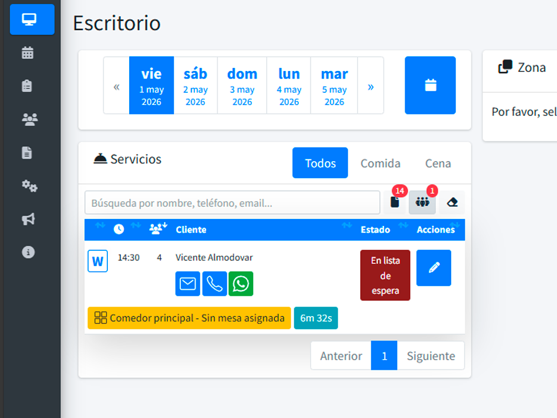 Solicitud en lista de espera tratada como un estado más de la reserva, integrada con notificaciones, listados y Google Reserve