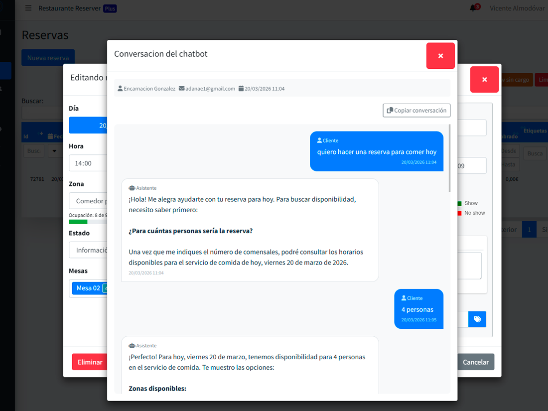 List of bot conversations with one opened in read-only view showing turns, executed functions and timestamps
